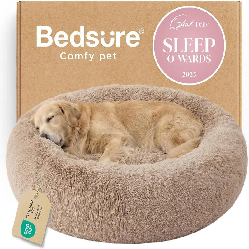Calming Donut Dog Bed – Ultra Soft Plush Pet Bed for Deep Sleep, Anxiety Relief & Cozy Comfort