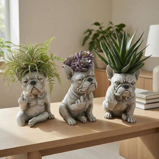 Funny Grumpy Dog Planter – Adorable Dog Face Flower Pot for Home & Garden Decor