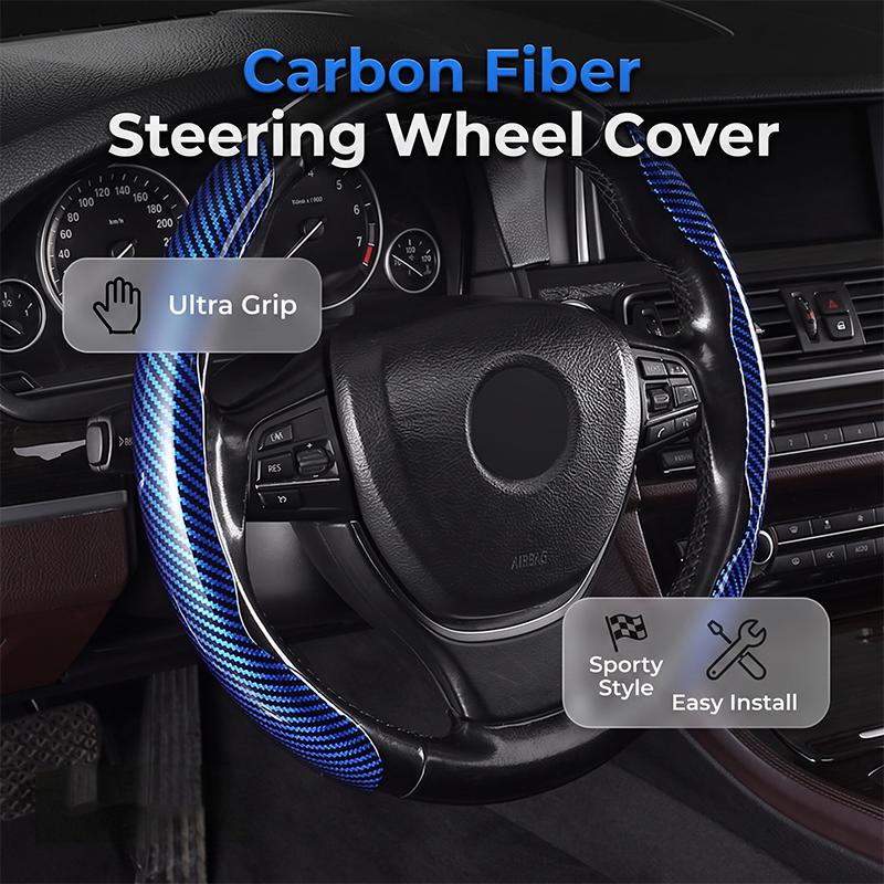 Segmented Carbon Fiber Steering Wheel Cover – Premium Sport Style Interior Upgrade for Your Car