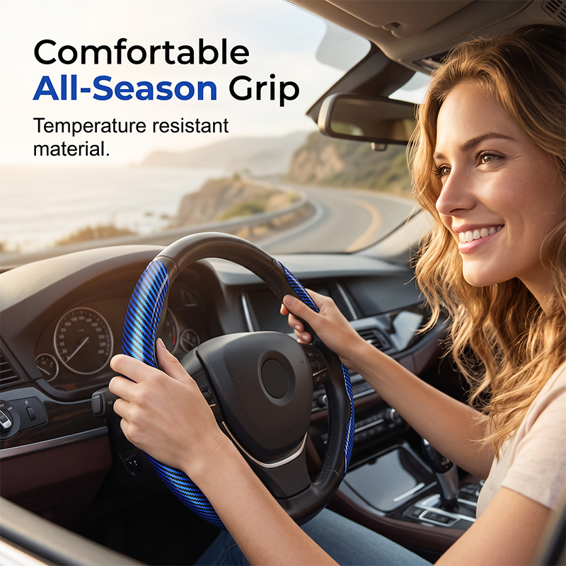 Segmented Carbon Fiber Steering Wheel Cover – Premium Sport Style Interior Upgrade for Your Car