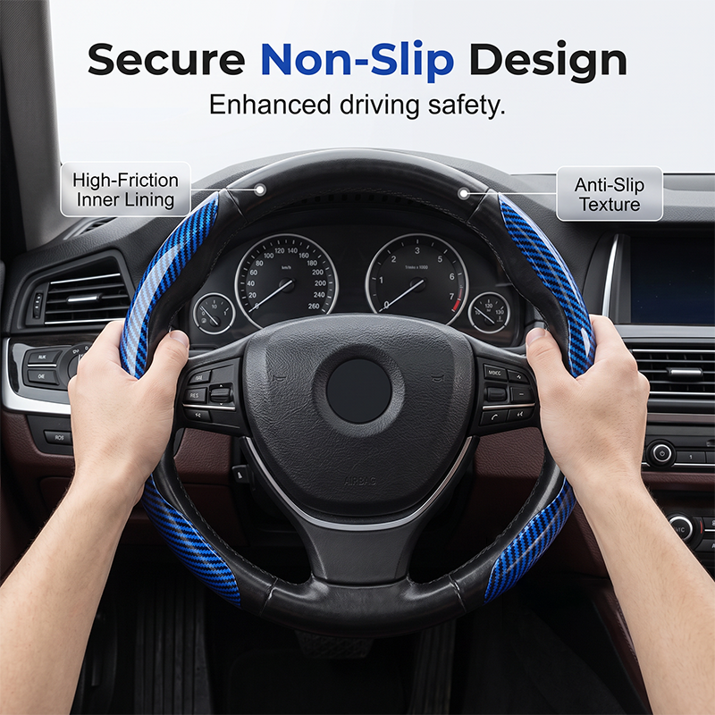 Segmented Carbon Fiber Steering Wheel Cover – Premium Sport Style Interior Upgrade for Your Car