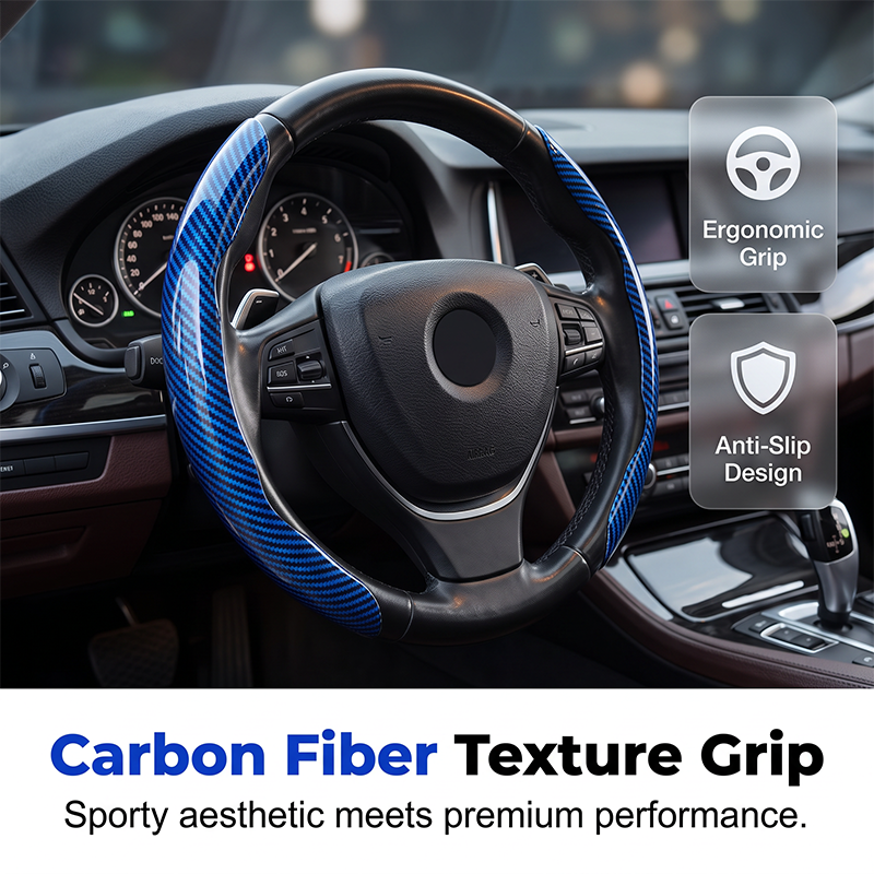 Segmented Carbon Fiber Steering Wheel Cover – Premium Sport Style Interior Upgrade for Your Car