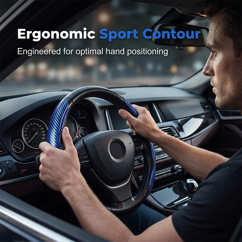 Segmented Carbon Fiber Steering Wheel Cover – Premium Sport Style Interior Upgrade for Your Car