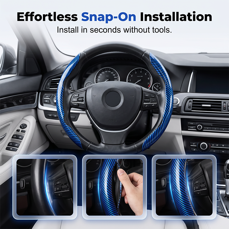 Segmented Carbon Fiber Steering Wheel Cover – Premium Sport Style Interior Upgrade for Your Car