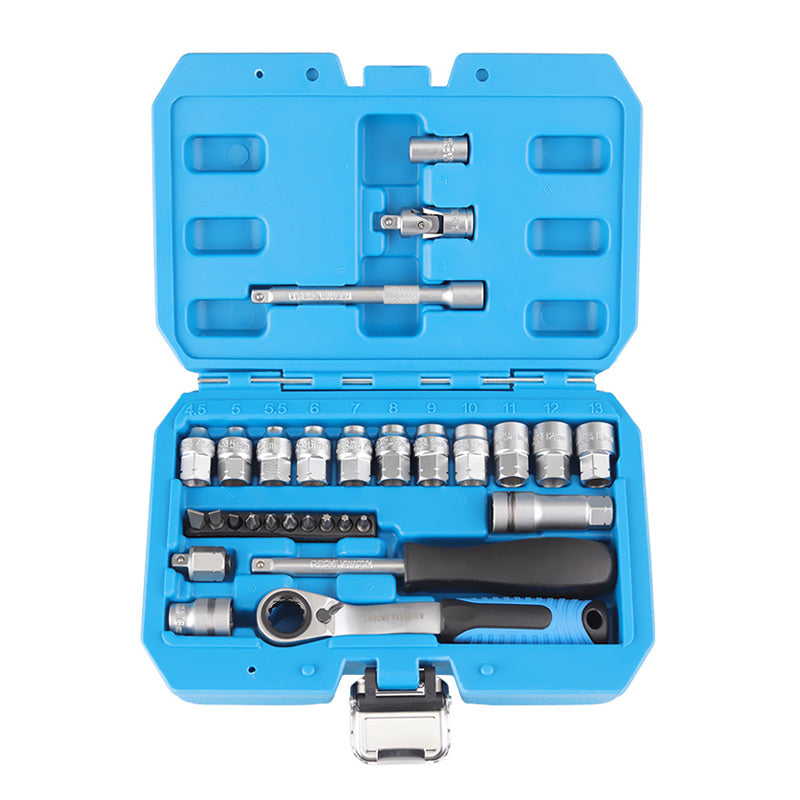 29pcs Core Ratchet Socket Wrench Kit – Chrome‑vanadium steel, 11 sockets & 10 bits. Perfect for car repairs & DIY – save on garage bills! 🛠️✨