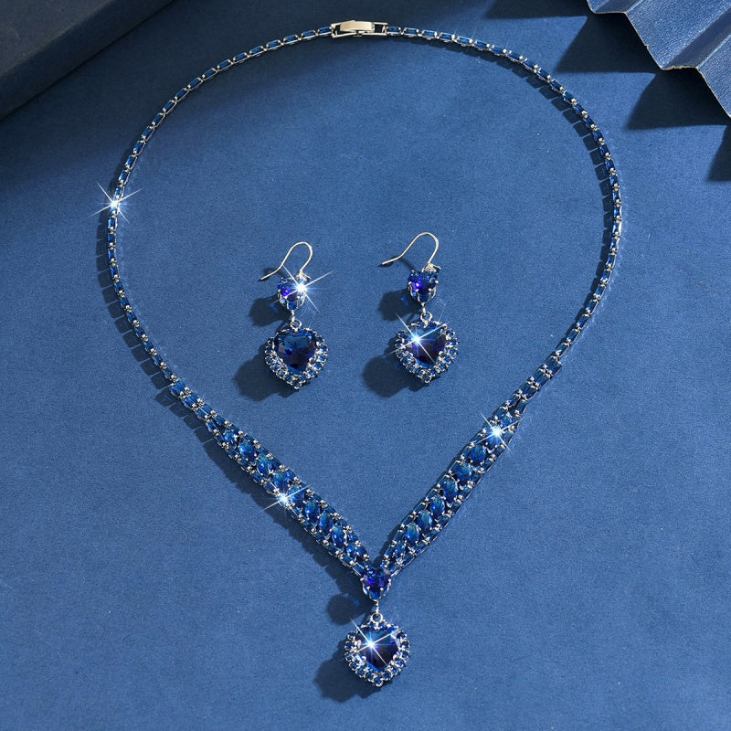 Sparkling Heart Necklace & Earring Set